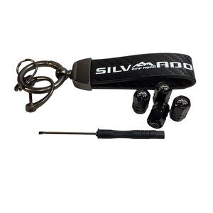 For Silverado Off Road Premium Key Chain & 4 Black Off Road Valve Stem Caps NEW